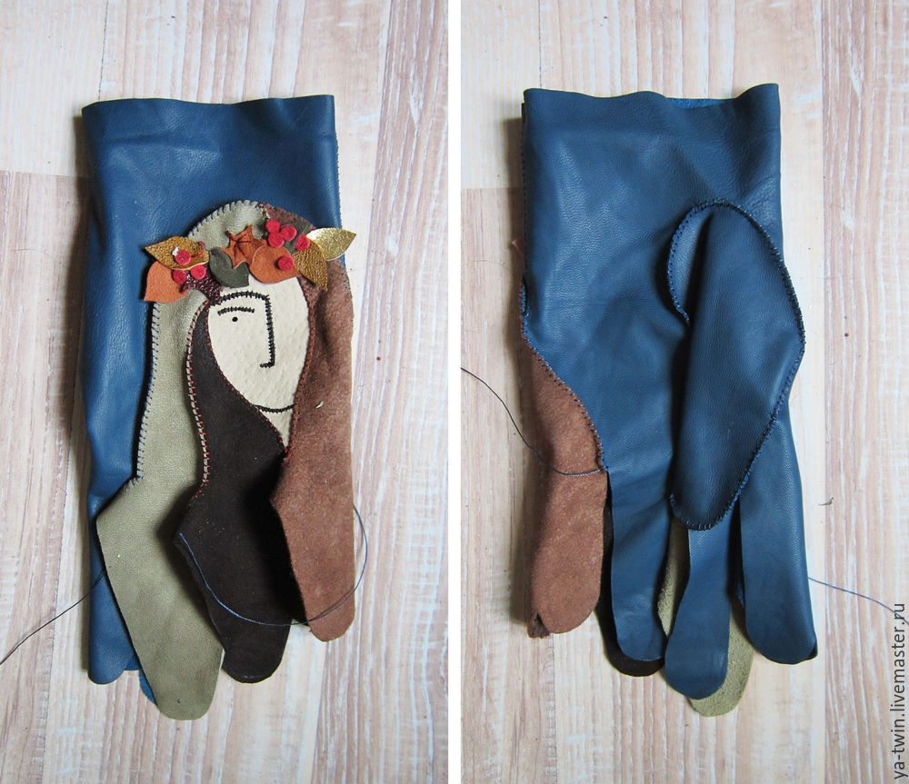 Кожаные перчатки с асимметричным рисунком с нуля, фото № 22