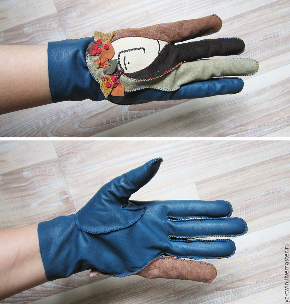 Кожаные перчатки с асимметричным рисунком с нуля, фото № 26
