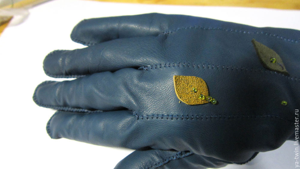 Кожаные перчатки с асимметричным рисунком с нуля, фото № 32