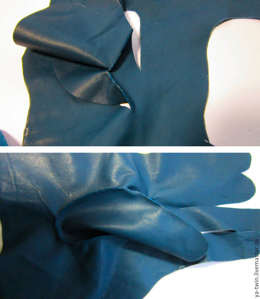 Кожаные перчатки с асимметричным рисунком с нуля, фото № 16