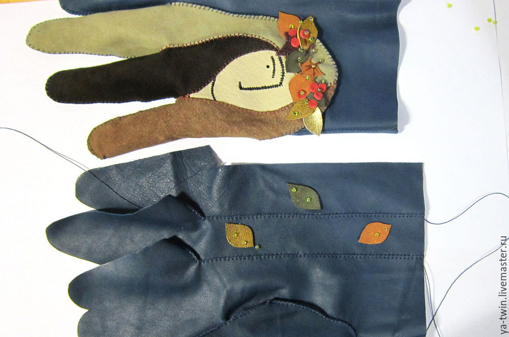 Кожаные перчатки с асимметричным рисунком с нуля, фото № 30