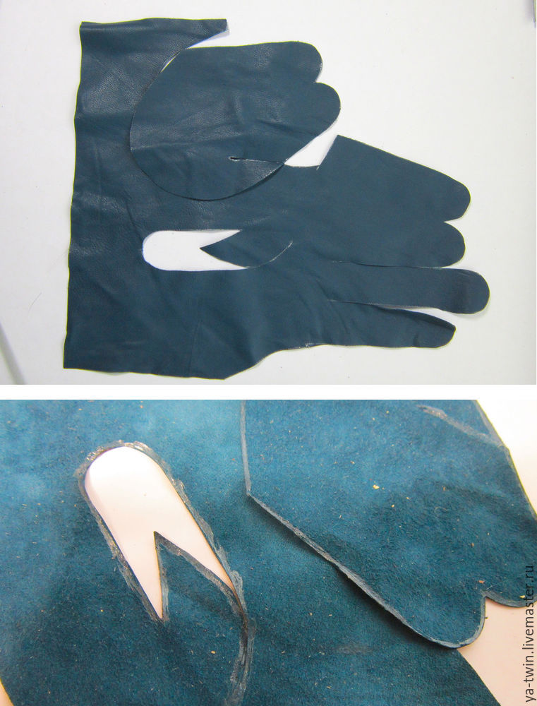 Кожаные перчатки с асимметричным рисунком с нуля, фото № 15