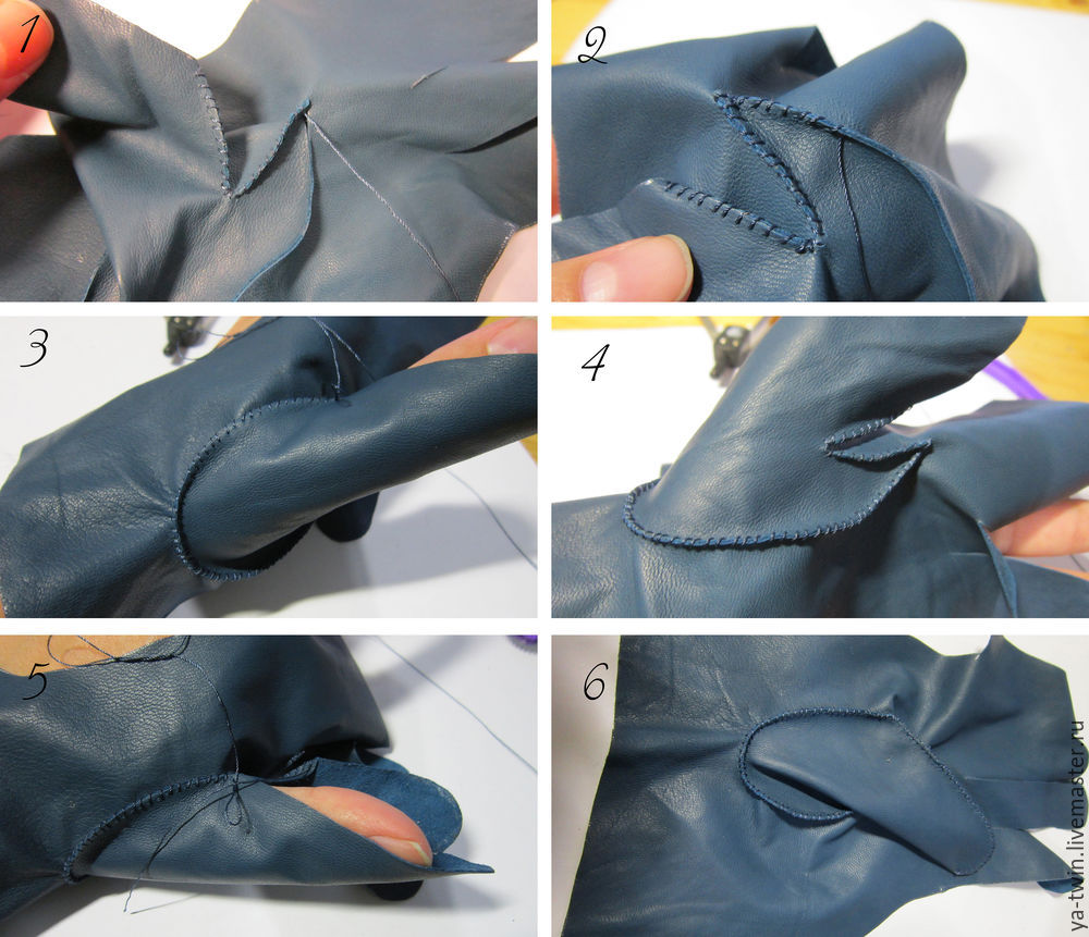 Кожаные перчатки с асимметричным рисунком с нуля, фото № 17