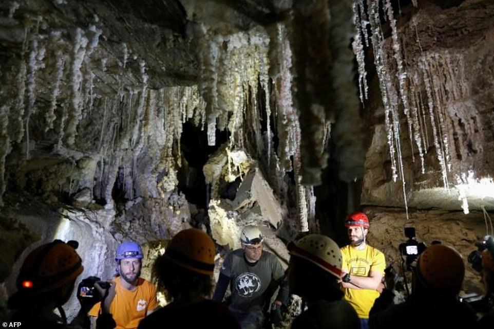Israeli cave explorers show the Malham cave inside Mount Sodom, located at the southern part of the Dead Sea in Israel. It is believed to be the longest salt cave system in the world at more than 6 miles