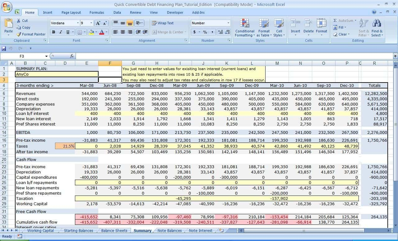 Бизнес план в excel