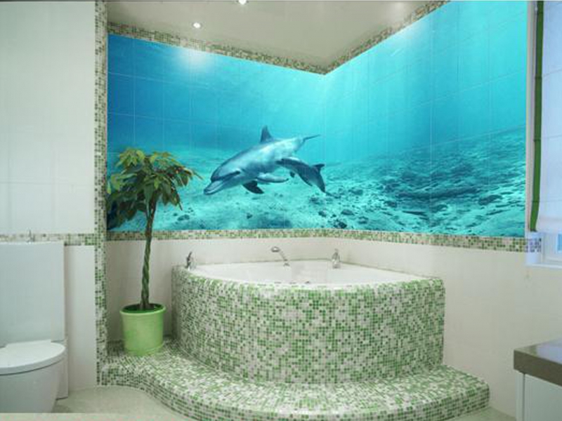 Фотоплитка с дельфинами в ванной