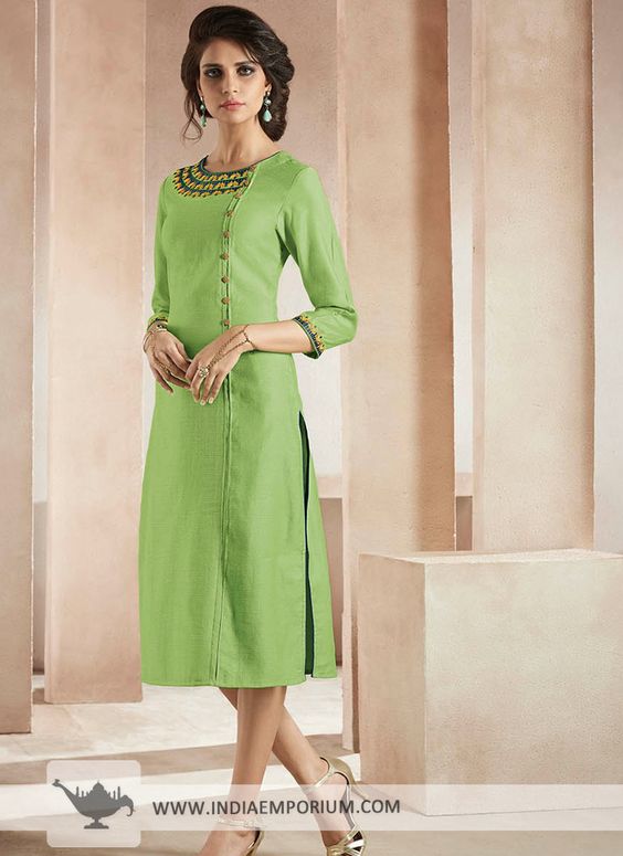 striking light green embroidered modal fabric kurti